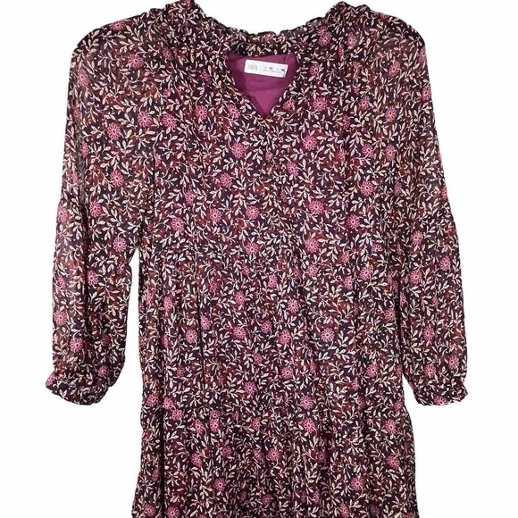 Zara Black and Pink Ruffled 3/4 Sleeve Dress - Picture 1 of 1